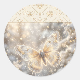Goldener Winter Schmetterling Runder Aufkleber