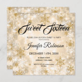 Goldener Winter Süß 16 Glitzer Sparkle Einladung (Vorne/Hinten)