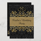 Goldener Wirbel, schwarzer Damast 75. Einladung (Vorne/Hinten)