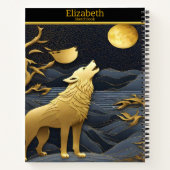 Goldener Wolf heult auf dem Mond Notizblock (Rückseite)