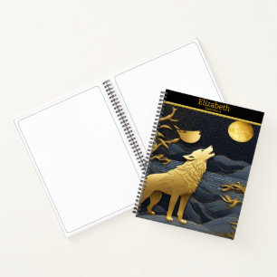 Goldener Wolf heult den Mond an Notizblock