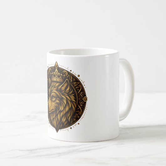 Goldener Wolf mit Kronen-Design-Hemden Kaffeetasse (VorderseiteRechts)