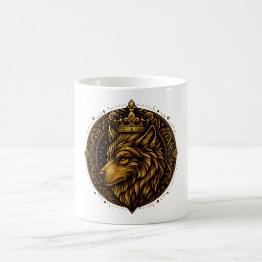 Goldener Wolf mit Kronen-Design-Hemden Kaffeetasse (Mittel)