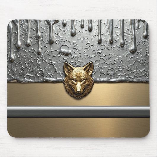 Goldener Wolf Relief Mit Metall-Tropfeneffekt 🐺 Mousepad (Vorne)