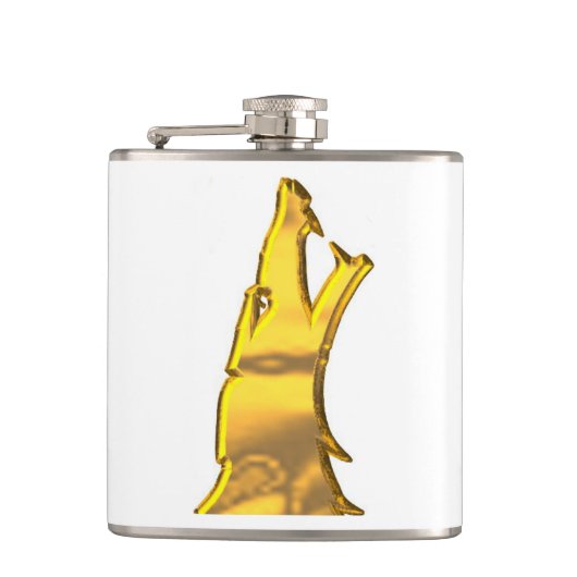 Goldener Wolf Weißumhüllter Kolben Flachmann (Vorderseite)