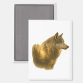 Goldener Wolfgeist – Double-Exposure-Waldkunst Magnet (Vorderseite/Rückseite)