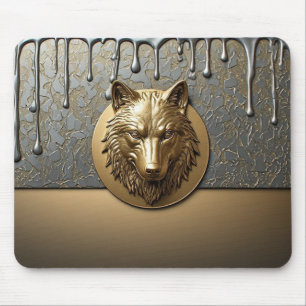 Goldener Wolfskopf mit tropfendem Metall 🐺 Mousepad