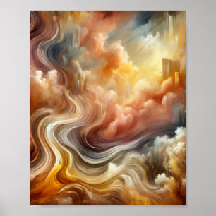 Goldener Wolkenfluss Abstrakte Surreal Energie Poster