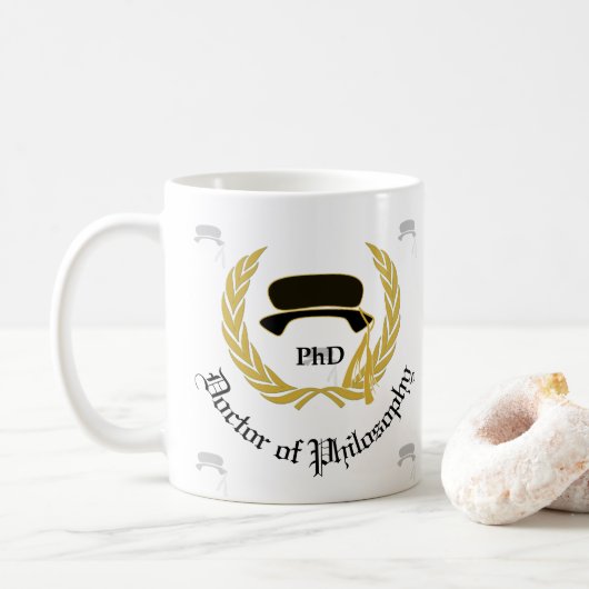 Goldener Wreathphd-Doktorgrad Abschluss Kaffeetasse (Mit Donut)