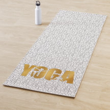 Goldener YOGA-Text mit Silhouette auf schwarzen St