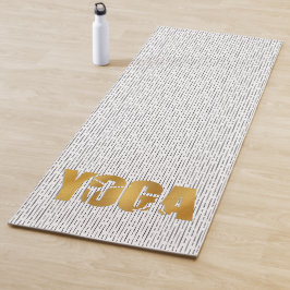 Goldener YOGA-Text mit Silhouette auf schwarzen St Yogamatte