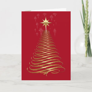 Goldener zeitgenössischer Weihnachtsbaum auf Rot Karte