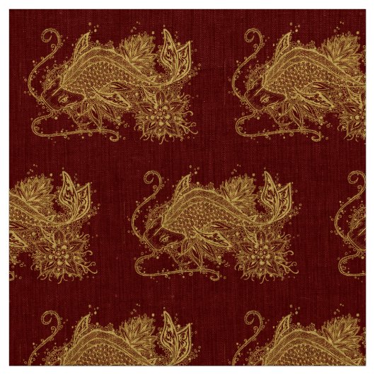 Goldener Zen Koi auf rotem Gewebe Stoff (Muster)