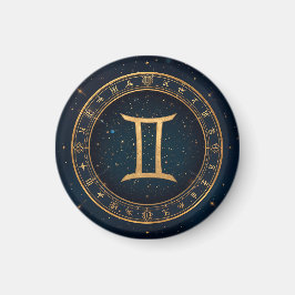Goldener Zwillinge-Tierkreis mit Sternennacht Magnet