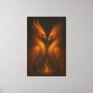 Goldener Zwillingsphoenix • Luxus-Feinart-Leinwand Leinwanddruck