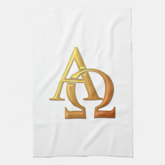 Goldenes "3-D" Alpha und Omega-Symbol Geschirrtuch