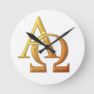 Goldenes "3-D" Alpha und Omega-Symbol Runde Wanduhr