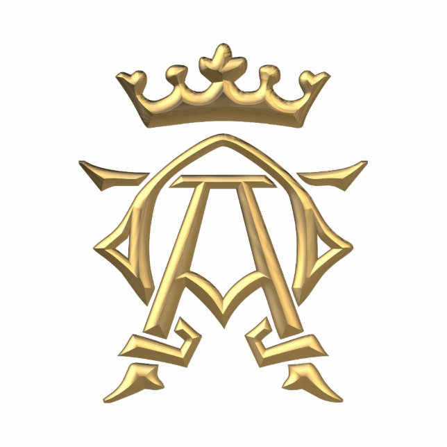 Goldenes "3-D" Alpha und Omegas w/Crown Symbol Freistehende Fotoskulptur (Vorne)