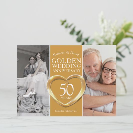 Goldenes 50. Hochzeitstag Party Einladung (Stehend Vorderseite)