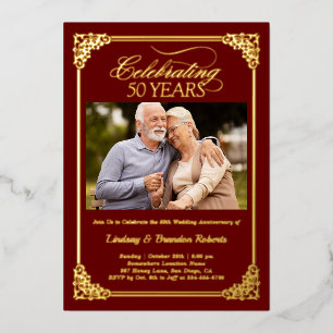 Goldenes 50-jähriges Foto zum Hochzeitstag Folieneinladung
