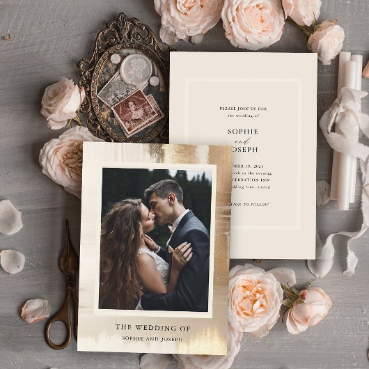 Goldenes Abstrakt | Elegantes Foto Hochzeit Einladung