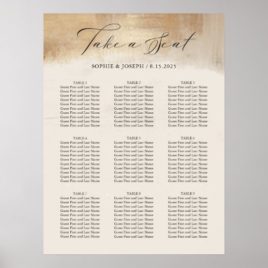 Goldenes Abstrakt | Moderne Hochzeitsstichtabelle Poster (Vorne)