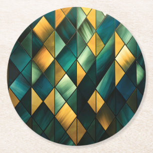Goldenes abstraktes grünes geometrisches  runder pappuntersetzer