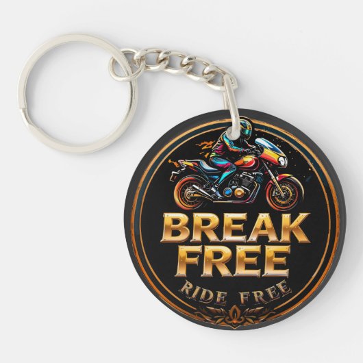 Goldenes Abzeichen mit Break Free Biker Logo Schlüsselanhänger (Vorderseite)