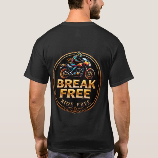 Goldenes Abzeichen mit Break Free Biker Logo T-Shirt (Rückseite)