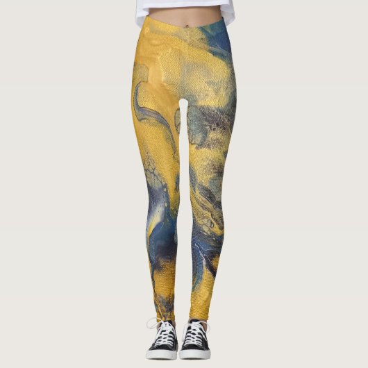 Goldenes Acrylpour-Design Leggings (Vorderseite)