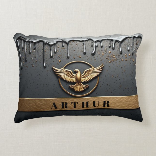 Goldenes Adler-Emblem mit ausgebreiteten Flügeln Dekokissen (Vorderseite)