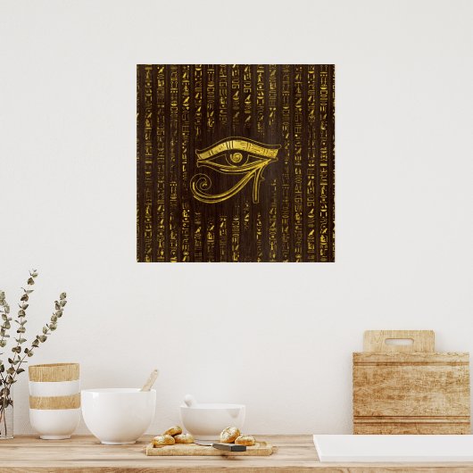 Goldenes ägyptisches Auge des Horus und Hieroglyph Poster (Küche)