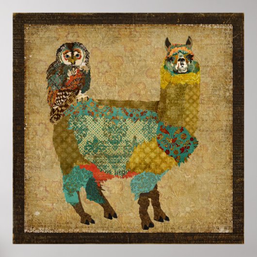 Goldenes Alpaca & Aquamarines Owl Art Poster (Vorne)