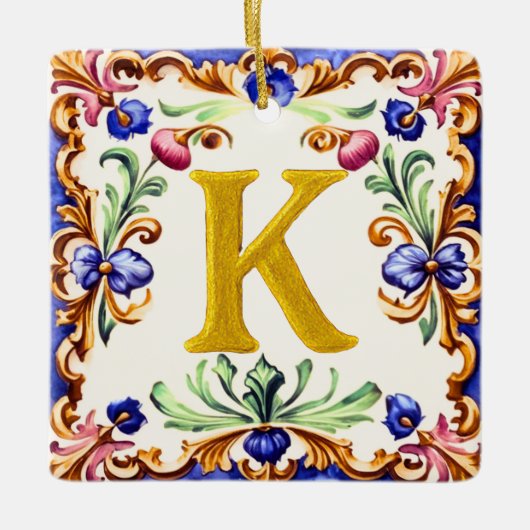 Goldenes Alphabet – Buchstabe K Keramikornament (Vorderseite)