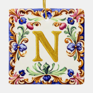 Goldenes Alphabet – Buchstabe N Keramikornament