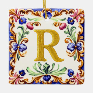 Goldenes Alphabet – Buchstabe R Keramikornament