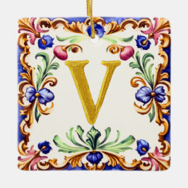 Goldenes Alphabet – Buchstabe V Keramikornament
