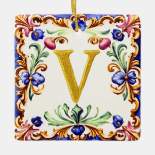 Goldenes Alphabet – Buchstabe V Keramikornament