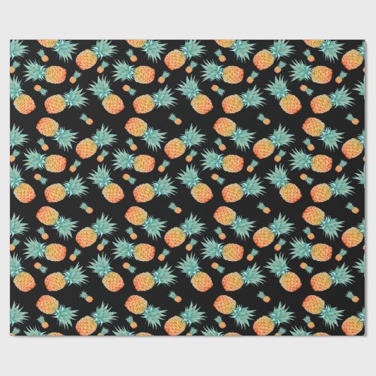 Goldenes Ananas-Muster auf schwarz | Tropisches Ob Geschenkpapier (Flach)
