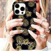 Goldenes Ananas-Muster mit individuellem Namen Case-Mate iPhone Hülle