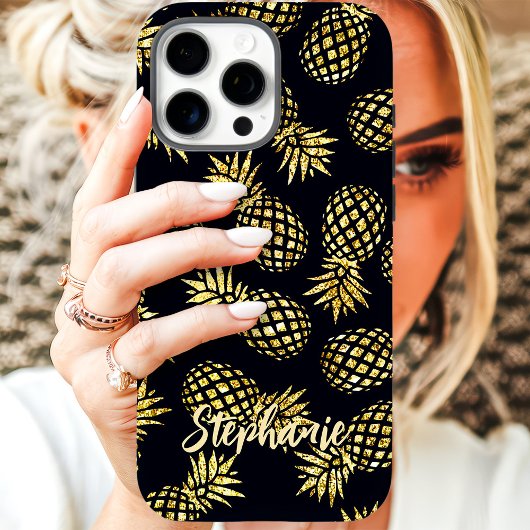Goldenes Ananas-Muster mit individuellem Namen Case-Mate iPhone Hülle