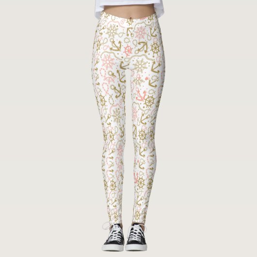 Goldenes Anker-Muster Leggings (Vorderseite)