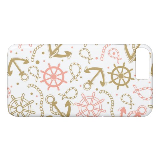 Goldenes Ankermuster Case-Mate iPhone Hülle (Rückseite (Horizontal))