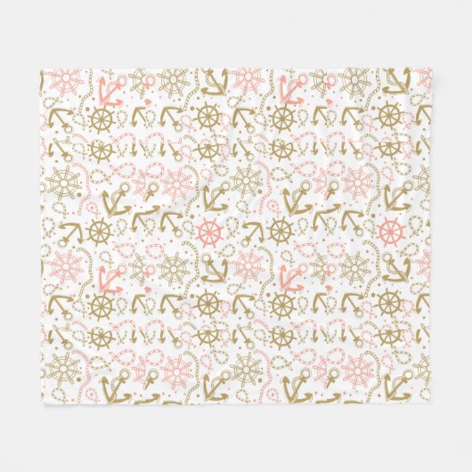 Goldenes Ankermuster Fleecedecke (Vorderseite (Horizontal))