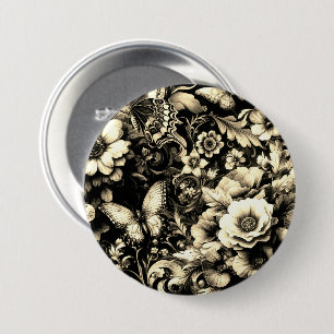 Goldenes antikes Floral mit Schmetterlingen Button