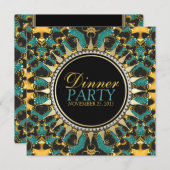 Goldenes Aquamarines New Age Bohemisches Abendesse Einladung (Vorne/Hinten)