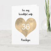 Goldenes Aquarellherz 36. Geburtstag Karte (Vorderseite)