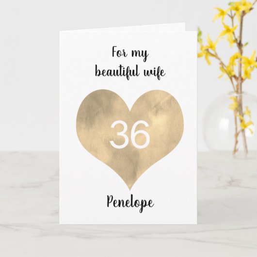 Goldenes Aquarellherz 36. Geburtstag Karte (Gelbe Blume)