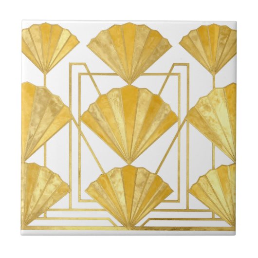 Goldenes Art Deco Fächer-Muster Fliese (Vorderseite)