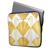 Goldenes Art Deco Fächer-Muster Laptopschutzhülle (Vorderseite Links)